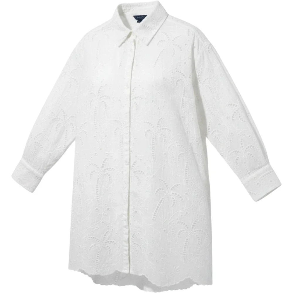 Roller‎ Rabbit White Eyelet Palm Tree Shirt Dress Tunic Med Long Sleeve Slip